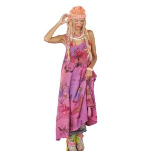 Magnolia Pearl Pink Purple Butterfly Floral Cotton Tank Maxi Dress NWT One Size